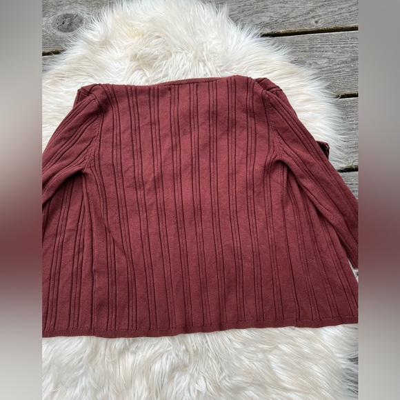 Rust Ribbed Zip Up Sweater Cardigan - Picture 6 of 7